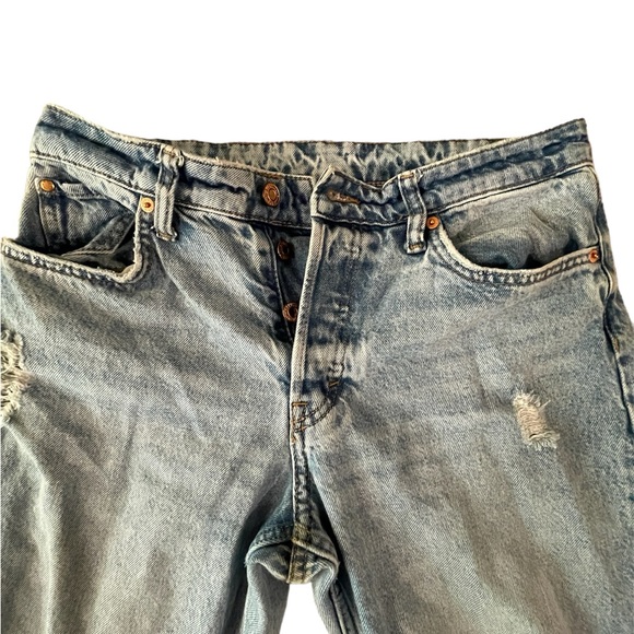 & Denim H&M Womens Size 4 High Waist Ripped Destroyed 90s Boyfriend Blue Jeans - Picture 2 of 6